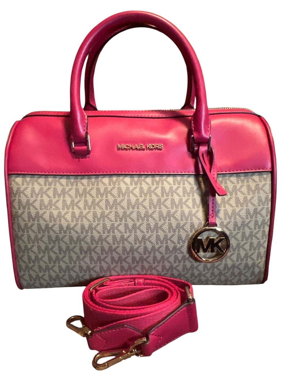 MK111. Michael Kors Jet Set Travel Medium Duffle Crossbody Bag